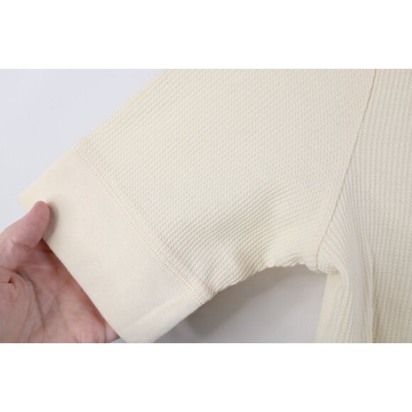 Vtg Y2K Levis Woemns Large Babydoll Cropped Thermal Waffle Knit Henley T-Shirt - Picture 9 of 14